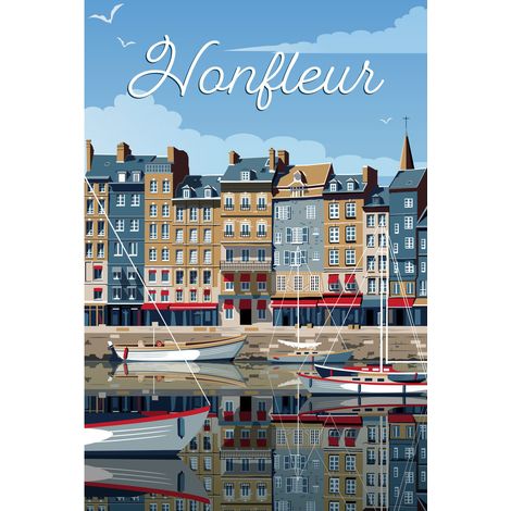 Tableau sur toile illustration port d'Honfleur 30x45 cm - Impression sur Toile Murale Décorative - Image imprimée en HD sur Toile - Toile sur Châssis en Bois FSC - Fabriqué en France (1/5)