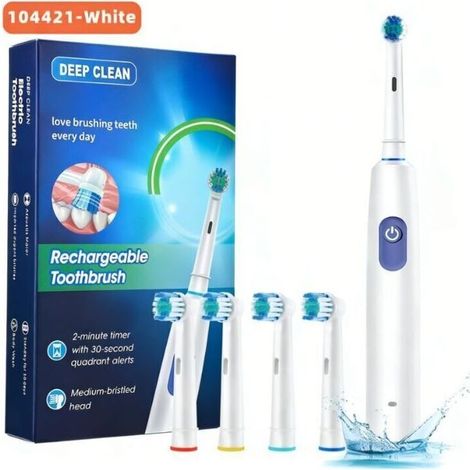 Brosse à dents électrique rotative rechargeable 5 modes de brossage Autonomie 30 jours Étanchéité IP67 Tête ronde pour nettoyage 3D (1/5)