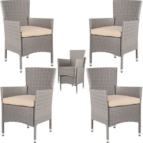 Set di 4 Sedie da Giardino in Polyrattan Impilabili con Cuscini da 7 cm Capacità di carico 160 kg Set sedie per terrazze e balconi  Crema (1/5)