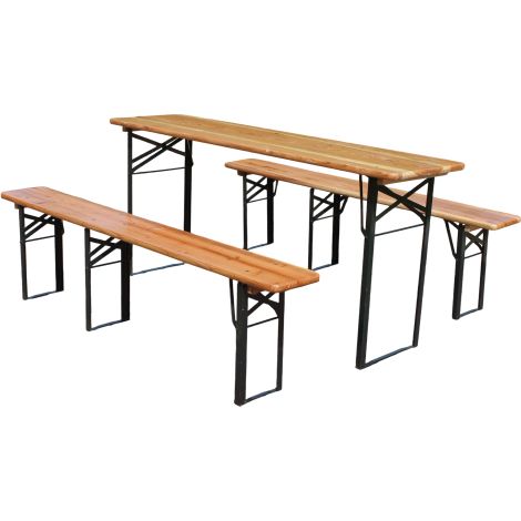 Set piegabile per tavolo e sedie di birreria, 177 cm, 3 pezzi: 1 tavolo piegabile + 2 panche lunghe per birreria, legno di pino massello resistente alle intemperie, spazio efficiente, per tenda della 