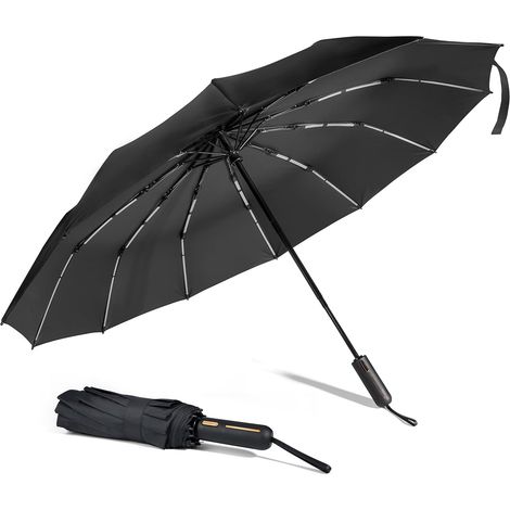 Parapluie Automatique Noir 106 cm, Résistant au Vent et à la Pluie, Ouverture-Fermeture Automatique, 12 Baleines (1/5)