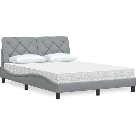 Bett mit Matratze Hellgrau 140x190 cm Stoff
