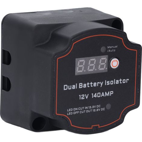Isolateur de batterie double DC12V 140A à commande automatique ou manuelle, étanche IP68, relais sensible à la tension avec voltmètre numérique (1/5)