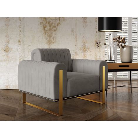 Sessel Designersessel VALERIE in Stoff Elisa Velvet Hellgrau (1/4)