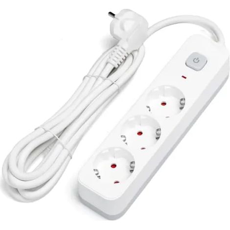Multiprise 3 Voies avec Interrupteur, 3 m, 3G, 1,5 mm², Blanche et Grise, pour connecter Plusieurs appareils