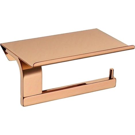 Portarrollos de papel higiénico con estantes, portarrollos de papel higiénico de pared para baño, acero inoxidable, oro rosa (1/4)