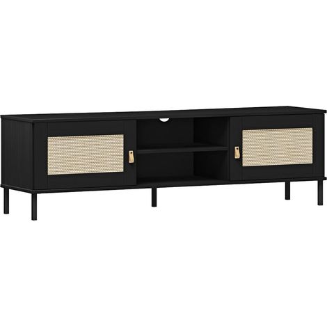 TV Lowboard in Kiefer massiv schwarz 158 cm breit, WATFORD-69 (1/5)