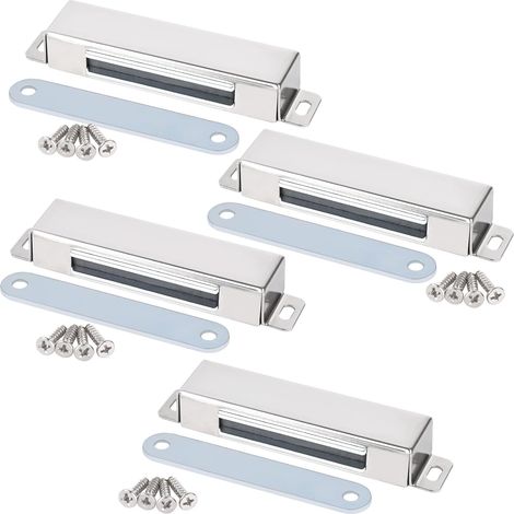 Lot de 4 loquets de porte magnétiques en néodyme - Aimants puissants - 45 kg - Loquets magnétiques en acier inoxydable pour armoires de cuisine, salle de bain (1/5)