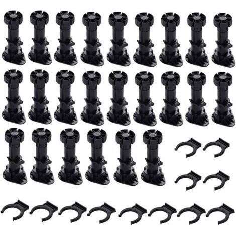 Pieds de meuble réglables en plastique noir, 24 pouces (60 cm), pour meubles de cuisine, armoires et canapés – Fixation rapide par socle à clip – Hauteur ajustable de 80 à 100 mm-Chrom (1/5)