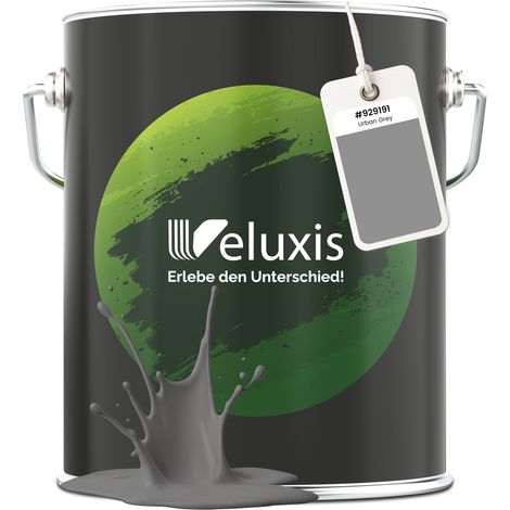 Pittura murale Grigio antracite Grigio chiaro Opaca per interni – Copertura Classe 1, senza COV, senza primer, a goccia – Soggiorno e camera da letto – 5 L – Veluxis (Urban Grey)