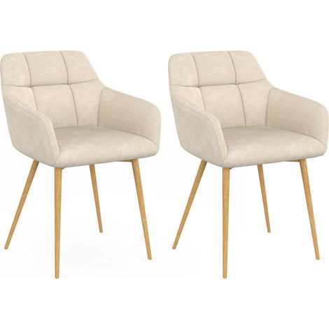 Lot de 2 chaises GINA tissu chenille beige pieds effet bois (1/5)
