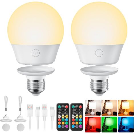 E27-Akku-Glühbirne mit Fernbedienung, Ersatzbatterien für Wand- und Tischlampen, magnetische Glühbirne für kabellose Lampen, dimmbar, 2er-Pack – CREA (1/4)