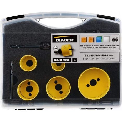Diager – Coffret de 9 scies cloche pour bois et métal – Diamètre de perçage max 100mm – Système d'attachement rapide – 651C (1/4)