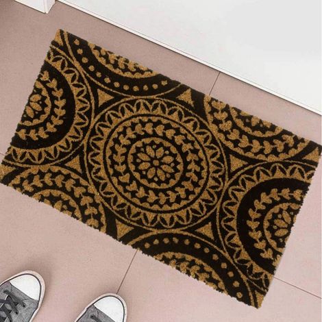 Tappeto Zerbino Rettangolare Mandala In Fibra Di Cocco 60 x 40cm Beige e Marrone (1/4)