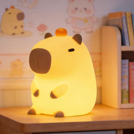 Veilleuse Capybara, Lampe LED Mignonne et Squishy Nouveauté Animal, Veilleuse Chambre d'Enfant Gradable pour Enfants, Lampe de Chevet Tactile Rechargeable, Cadeaux Bébé Garçons Filles