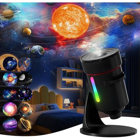 Projecteur ciel etoile, projecteur de galaxie avec 10 disques de film 4K, projecteur d'étoiles réglable à 360°, veilleuse avec nébuleuse rotative, minuterie pour enfants, adultes, décoration (1/5)
