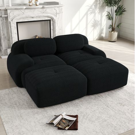 Divano modulare 208x178x70 cm in tessuto nero con chaise longue, per soggiorni piccoli – MEUBLIV (1/5)