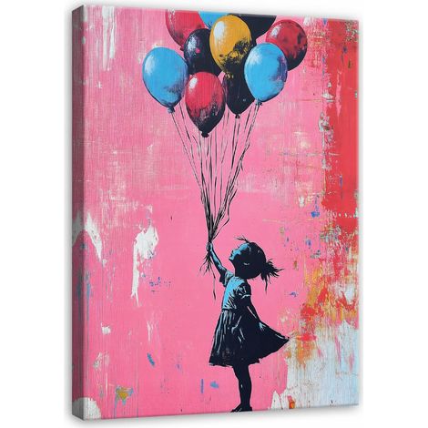 Peinture abstraite banksy fille pour chambre salon sur toile 120x80 (1/3)