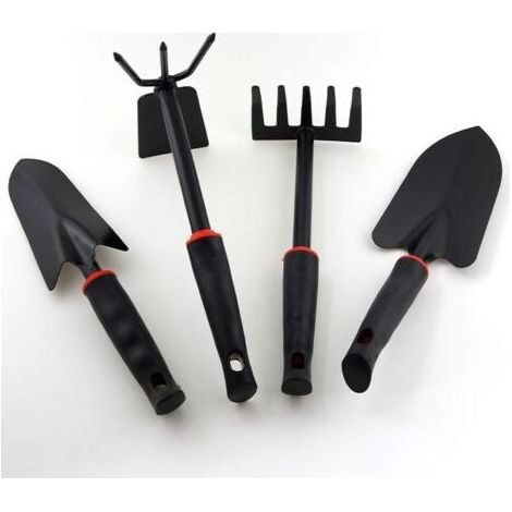 4 de tailles différentes en acier carbone noir Râteau portable + accessoires jardin robustes - Idéal entretien extérieur (1/5)