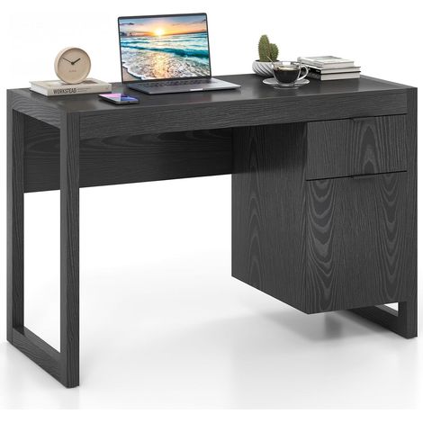 COSTWAY Scrivania Moderna per Computer, Postazione di Lavoro con Armadietto e Cassetto,Nero (1/5)