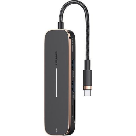 Adattatore HUB USB-C USAMS 2xUSB HDMI MicroSD SD Nero