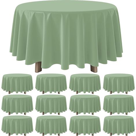 Set mit 12 runden, salbeigrünen Kunststofftischdecken, wasserfest und zum Einmalgebrauch geeignet, für Geburtstage, Hochzeiten, Babypartys und Partydekorationen, 213 cm Durchmesser (1/5)