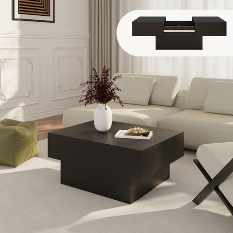 Ausziehbarer Couchtisch Lens 80x60x36 cm Schwarz [en.casa]