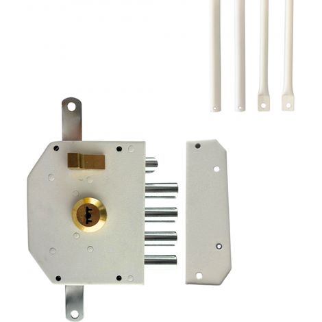 Secury-T – Serrure multipoint en applique 5 points – Axe 60 mm – 5 clés – Sens droite – Pour portes en bois, métal ou PVC – Coffre blanc