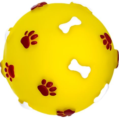 Pelota de goma para perros con diseño de huellas y huesos, color amarillo, 75 cm, marca PET Nova. (1/5)