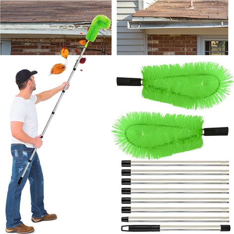 Outil de nettoyage de gouttière, perche telescopique nettoyage,brosse extensible longue portée, outil de nettoyage de gouttière pour gouttière de toit  Longueur totale – 310 cm (Vert) (1/5)