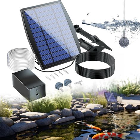 Pompe à oxygène solaire 2,5 W pour bassin avec batterie de secours de 1800 mAh, 3 modes de pompe à oxygène, pompe à air hydroponique, convient pour la pêche en plein air, les étangs, les (1/5)