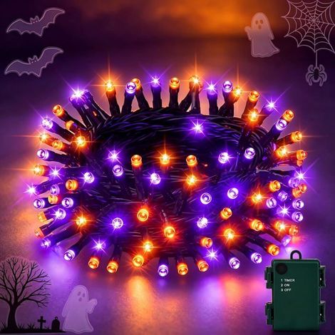 Guirlande lumineuse d'Halloween - Orange et violet - 5 m - 50 LED - Pour l'intérieur et l'extérieur - Pour Halloween, fête, jardin (1/4)