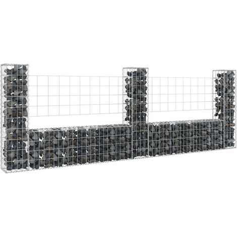 Panier gabion en forme de U avec 3 colonnes en fer, 260 x 20 x 100 cm (1/5)