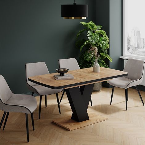 Mesa de comedor Fenaro, Roble negro/dorado, 120 x 80 cm extensible, Vicco (1/5)
