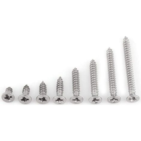 Lot 200 vis à bois Phillips – acier inoxydable M3 – tête plate – autotaraudeuses – assortiment (1/5)