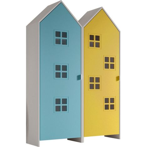 Pack - 2 Armoires Enfant "Casami Bruges" 171cm Bleu & Jaune (1/3)