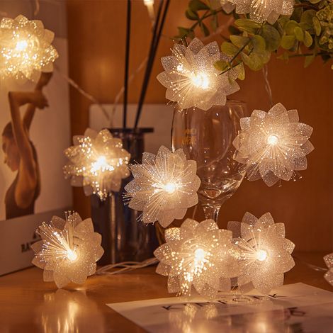 Guirlande lumineuse florale, 2 m, 10 LED, en fibre optique, blanc chaud, pour mariage, Noël, jardin, fête, décoration intérieure (1/5)