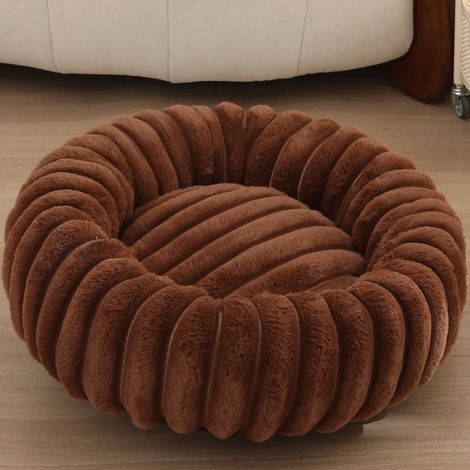 Lit rond pour chat et chien en tissu doux couleur café de 40 cm de diamètre, lit extra large pour chat et chien, lit chaud pour l'hiver (1/5)