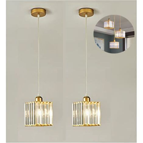 2pcs Lustre carré moderne en cristal, suspension élégante, plafonnier E27, décoration intérieure, convient aux chambres et aux couloirs (doré). (1/5)