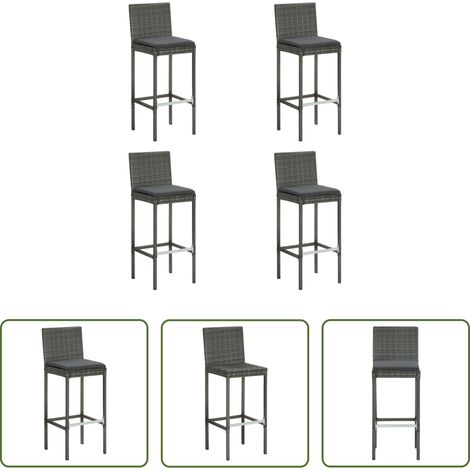 Jardin -  Tabourets de bar de jardin et coussins lot de 4 résine tressée (1/5)