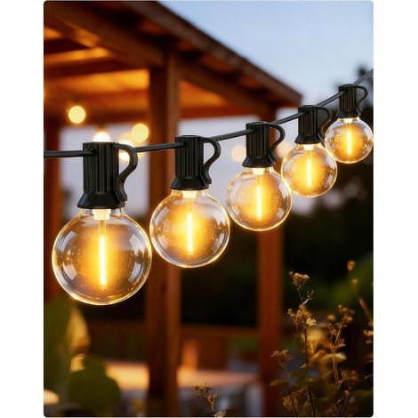 1 Guirlande lumineuse 20M, LED G40 incassable, étanche IP44, blanc chaud 2700K, pour jardin, terrasse, balcon