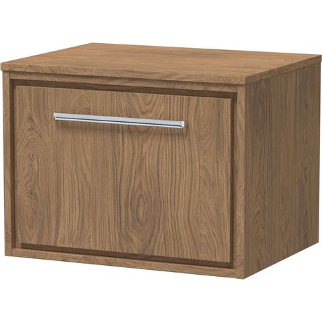 Longnor 1 Drawer Wall Hung Vanity Unit with Worktop, Antique Oak, 600mm