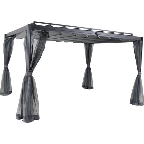 Hesperide – Moustiquaire pour pergola Belize 3x3,8m gris ardoise – Polyester léger 35g/m² – Protection efficace contre les moustiques