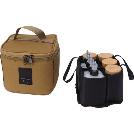 Gewürzglas- und Beutelset, 120-ml-Gewürzflasche, Flüssigkeitskessel, Reise-Set mit khakifarbenem Oxford-Stoffbeutel (1/5)