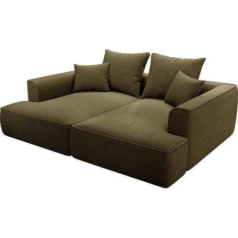 Canapé 3 places confort assise profonde en tissu chenille vert kaki PINETA (1/4)