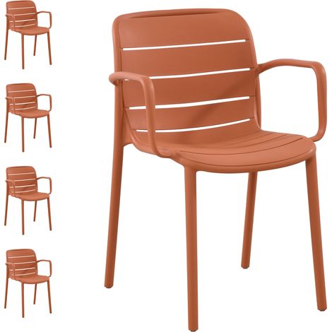 Set 4 sedie da esterno rosse con braccioli impilabili, arredo casa, giardino, ristoranti (1/5)
