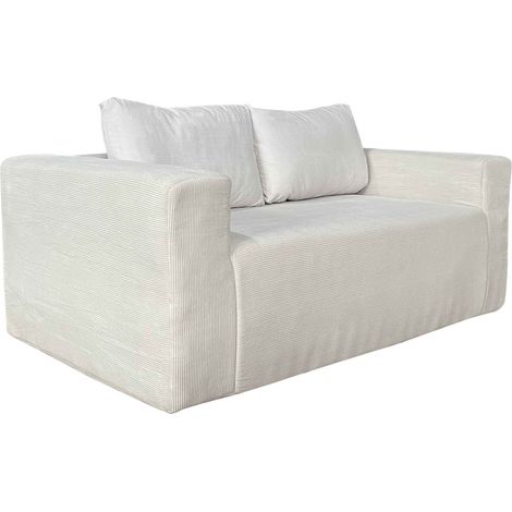 Canapé 2 places en tissu côtelé avec coussins ecru L 160 cm