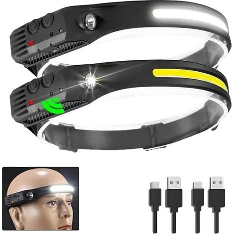 Linterna frontal recargable por USB, resistente al agua, 2 unidades. (1/2)