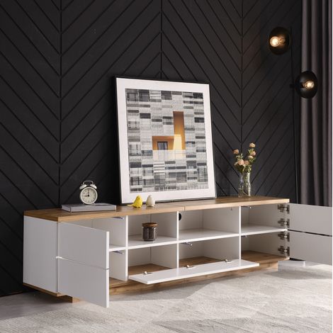 TV Möbel Sideboard Aufbewahrung 180 cm MDF Weiß HAVRYA (1/5)