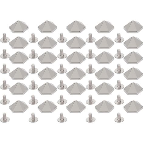 30 jeux de rivets à vis multifonctionnels de 12 mm, couleur or, forme pyramidale hexagonale, en fer, pour le travail du cuir et les loisirs créatifs (argent). (1/5)